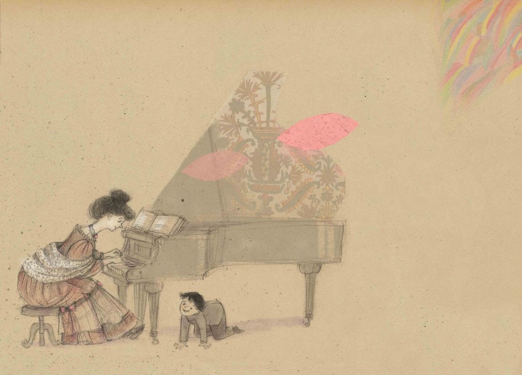 Mały Henio z mamą przy fortepianie